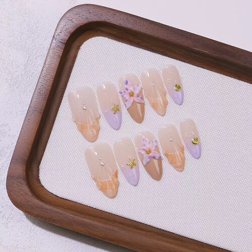 Summer Beach 3D Floral Handcrafted Press On Nails Set