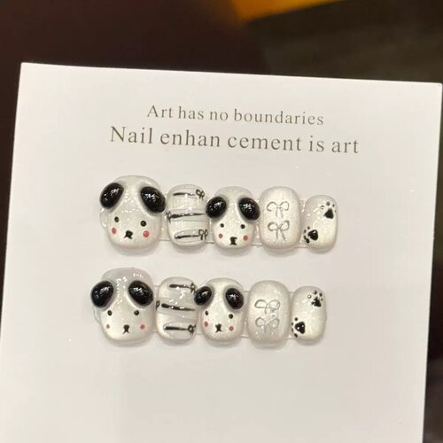 Cute 3D Puppy Dog Short Square Press On Nails