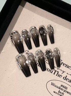 Black Gradient Big Rhinestone Handmade Press On Nails
