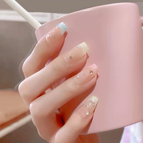 Pastel Ombre Press On Nails with Star & Rhinestone Accents