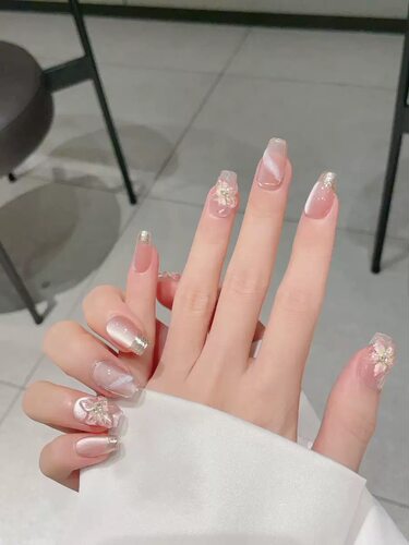 3D Flower French Cat Eye Press On Nails
