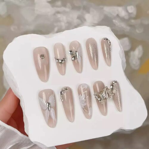 Handmade Nude Ombre Almond Press On Nails