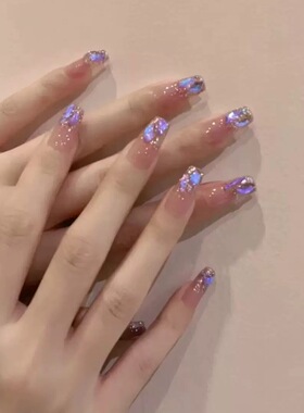 Purple Blue Butterfly Glitter French Press On Nails