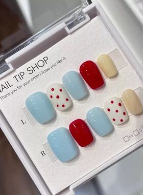 Candy Color Red Blue short square Press On Nails