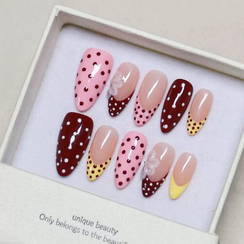Polka Dot 3D Flower French Press On Nails