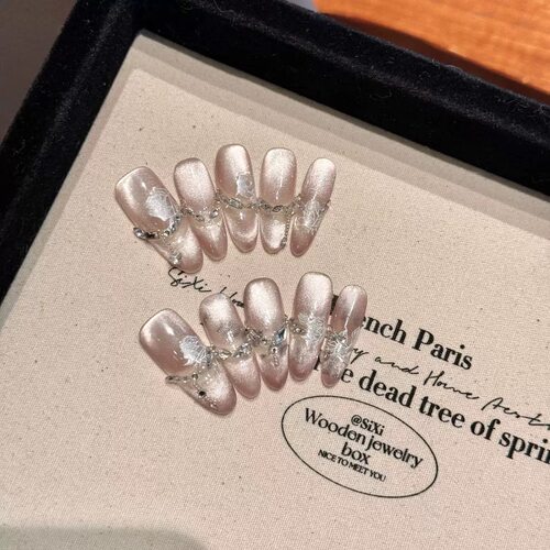 Milky White Cat Eye Handmade Press On Nails