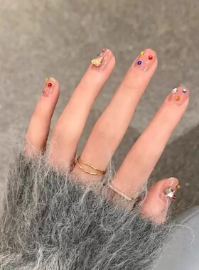 Simple Nude 3D Silver Heart Rainbow Crystal Reusable Nails