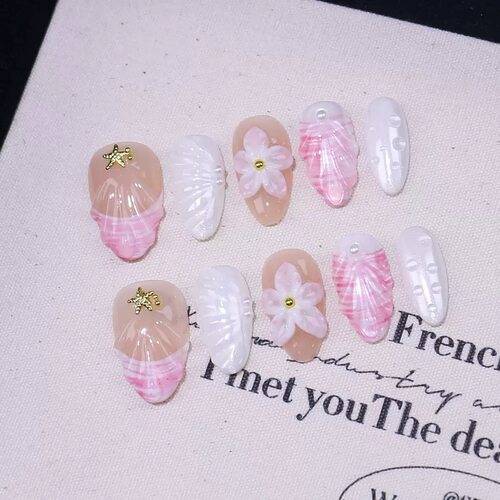 Pink Seashell Almond Press On Nails