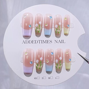 Pastel Ombre Press On Nails with Tulip & Holographic Beads