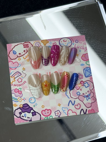 Boho Colorful Floral Press On Nails