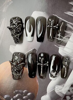 Gothic Black White Long Press On Nails