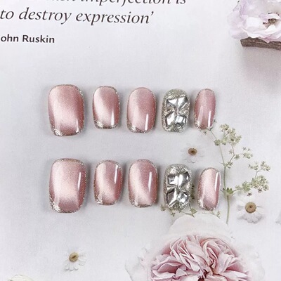 Handmade White French Almond Press On Nails