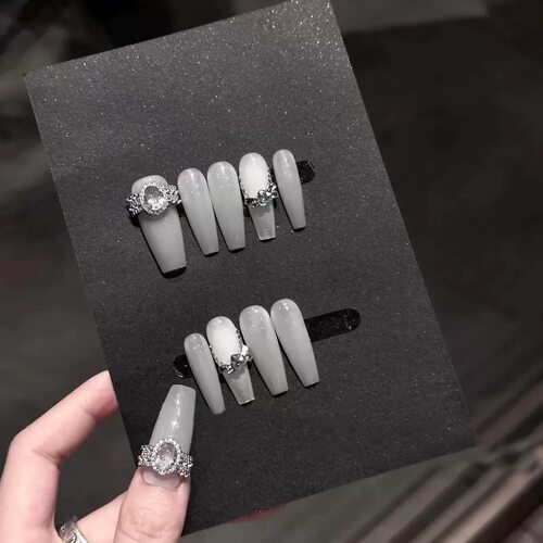 Milky White Long Fingernails Press On Nails