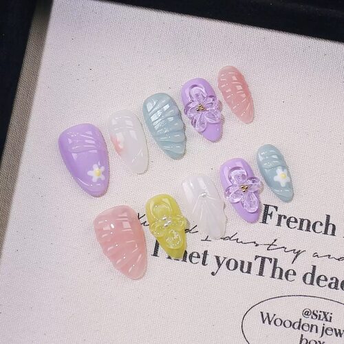 Macaron 3D Flower Shell Handmade Press On Nails