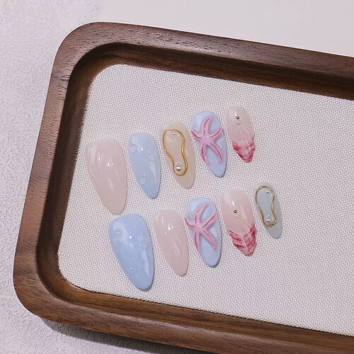 Jelly Pastel Sea Shell Water Drop Reusable Press Nails
