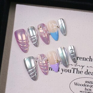 Handmade Pastel Chrome & 3D Butterfly Press On Nails
