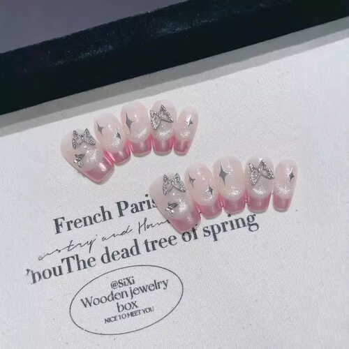Handmade Nude Ombre Almond Press On Nails