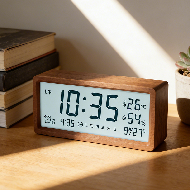 实木时钟背光灯创意闹钟