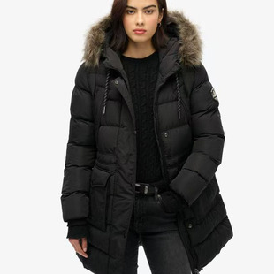 冬季户外休闲毛领中长款加厚保暖棉衣女 防风连帽抗寒棉服外套
