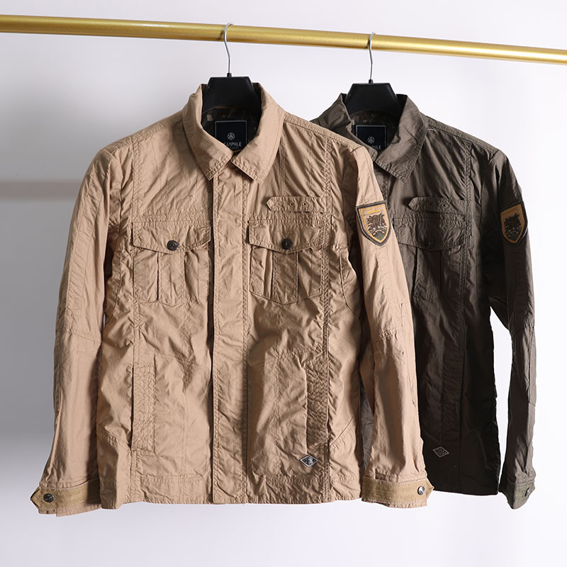 防风透气翻领多口袋工装猎装风衣