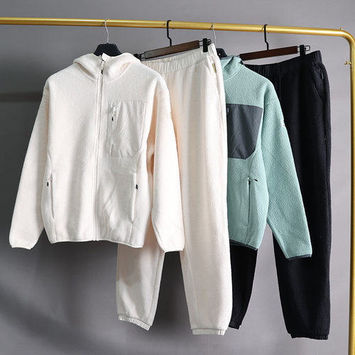 抓绒衣裤套装撞色口袋泰迪绒