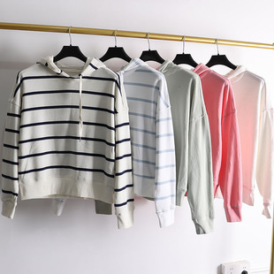 大码棉混加绒秋连帽卫衣 百搭大码上衣短款显瘦长袖休闲罩衫