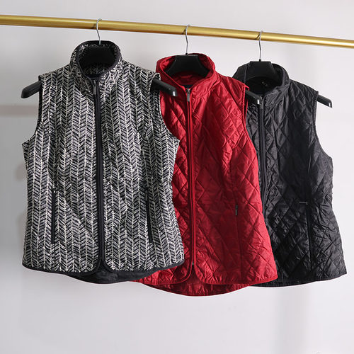 秋冬菱形格棉马甲女立领拉链