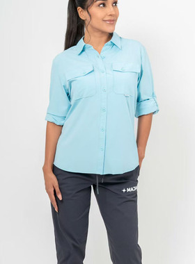 Upf50户外防晒钓鱼长袖t恤女 轻量透气登山徒步速干POLO衬衫A074