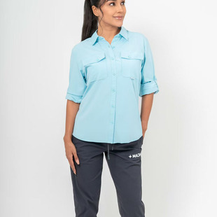 A074 轻量透气登山徒步速干POLO衬衫 Upf50户外防晒钓鱼长袖 t恤女