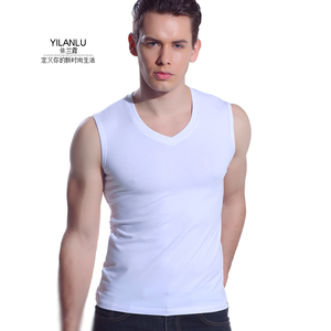 男士背心莫代尔坎肩紧身无袖宽边背心跨栏背心打底薄款健身运动夏