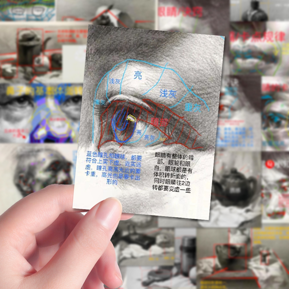 108张素描笔记贴纸美术生绘画学习参考diy笔记本iPad贴画防水