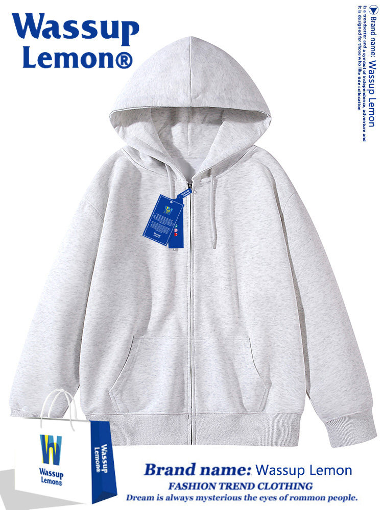 WASSUP LEMON 후드 가디건 남성용 및 여성용 오버 사이즈 스웨트 솔리드 컬러 트렌디 브랜드 플러스 벨벳 두꺼운 캐주얼 자켓