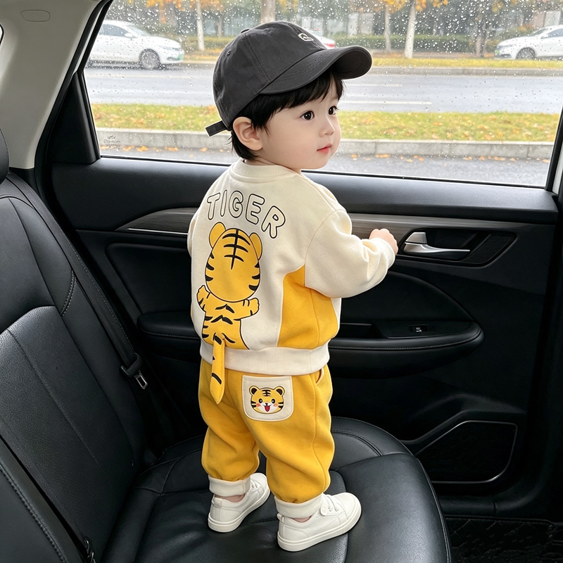 一岁男童宝宝小老虎分体套装春秋季款装婴幼儿衣服上衣裤子两件套