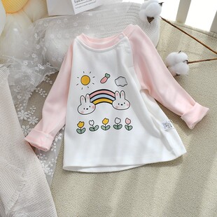 宝宝秋衣上衣秋冬舒绒棉保暖打底长袖贴身睡卫衣男女童婴幼儿内衣