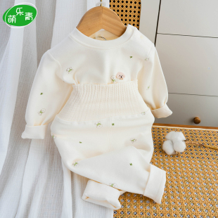 婴儿秋衣套装分体纯棉高腰护肚加厚中领打底胖宝宝秋衣秋裤两件套
