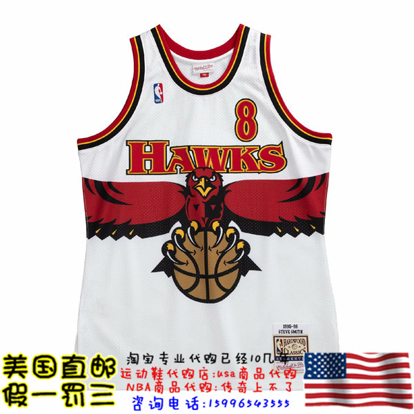 美国代购老鹰队MitchellNess Authentic球员版96赛季球衣-史密斯