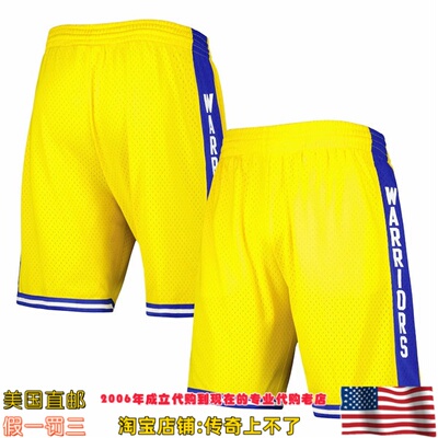 美国代购 勇士队 Mitchell Ness 75赛季 Swingman球迷版运动球裤