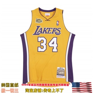美国代购 湖人mitchellness Authentic球员版01总决赛球衣 奥尼尔