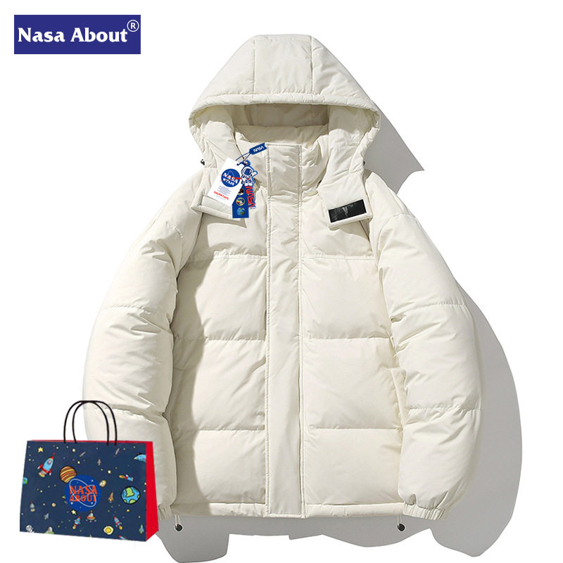 NASA联名羽绒服男款2023秋冬季保暖白鸭绒面包服情侣冬装外套