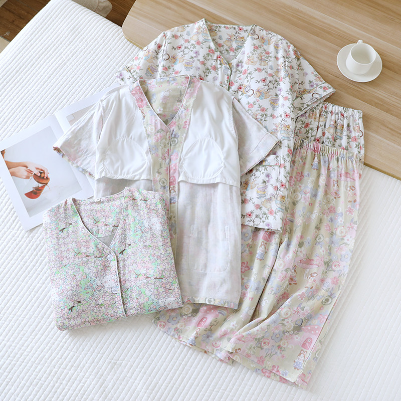 免文胸全棉双层纱布女睡衣套装短袖七分裤带胸垫夏季薄款家居服,女士内衣/男士内衣/家居服,睡衣/家居服套装,淘宝优惠券,粉丝福利购,淘宝优惠卷