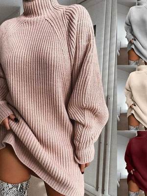 2023Autumn winte loose Sweater fashion turtleneck Knit dress