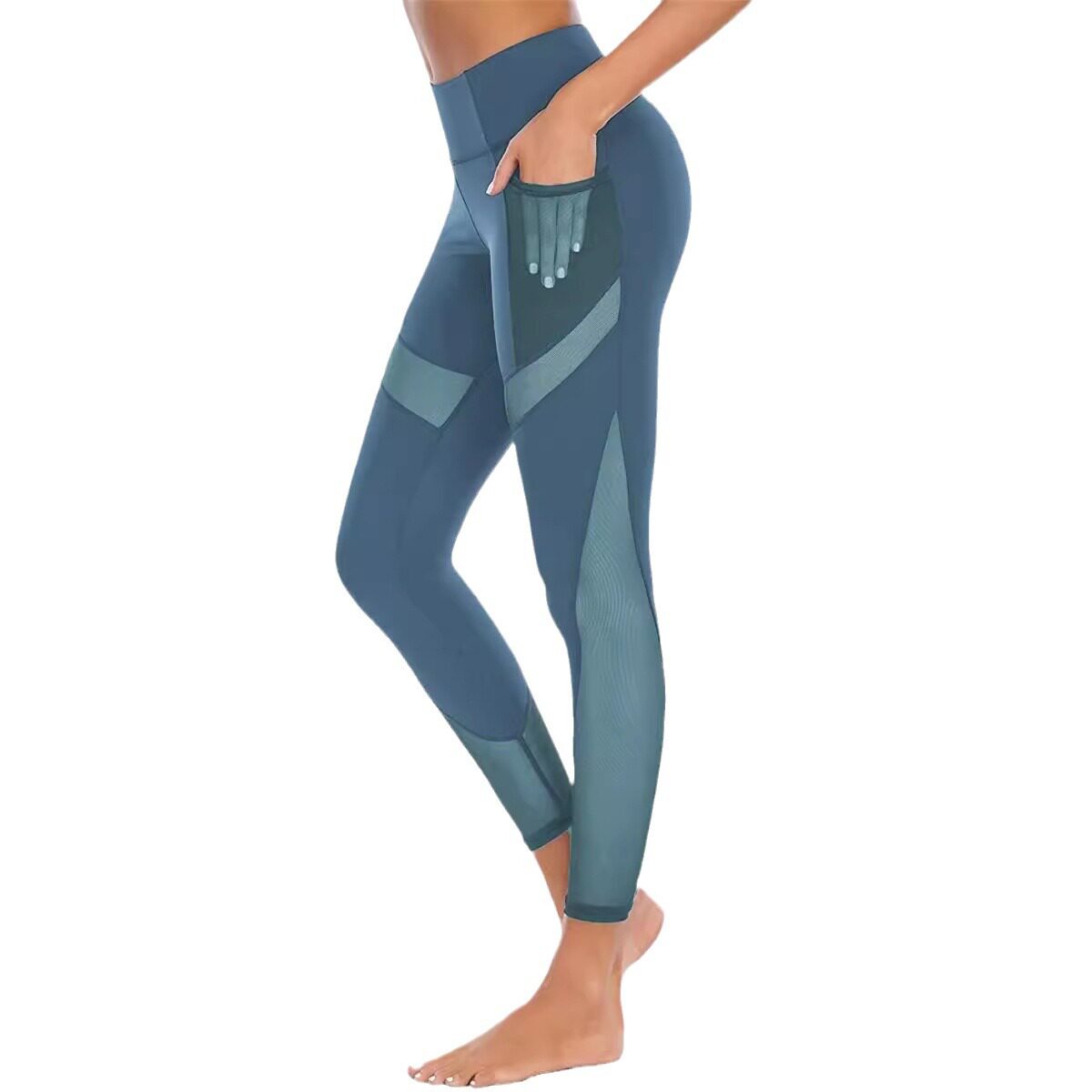women clothes欧美跨境网纱拼接高腰休闲显瘦瑜伽打底裤 XY838网