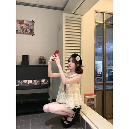 2026夏季新款波点吊带背心女小个子荷叶边纯欲无袖上衣
