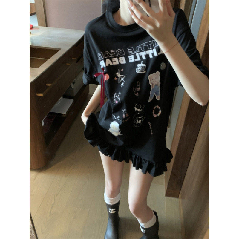中长版短袖t恤女夏装2026新款春季设计感小众高级感超火减龄上衣