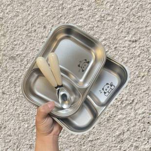食品级不锈钢儿童餐盘幼儿园家用宝宝不锈钢餐盘防摔多格饭盒