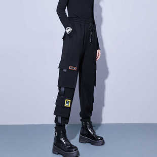 工装裤女装2025冬季新款酷飒风宽松显瘦帅气束脚休闲裤百搭小黑裤