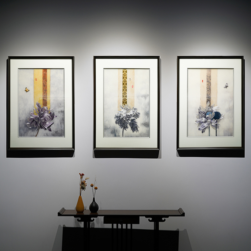 手工苏绣冰清玉洁刺绣画办公室客厅沙发背景墙现代轻奢风格装饰画图片