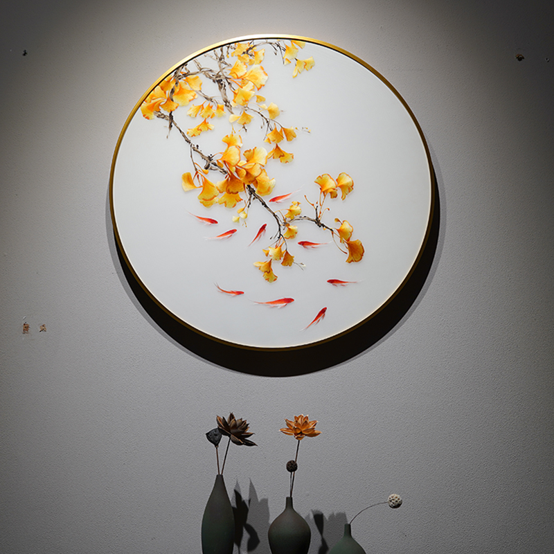 新中式客厅装饰画玄关沙发背景墙餐厅圆形刺绣苏绣挂画中式走廊图片