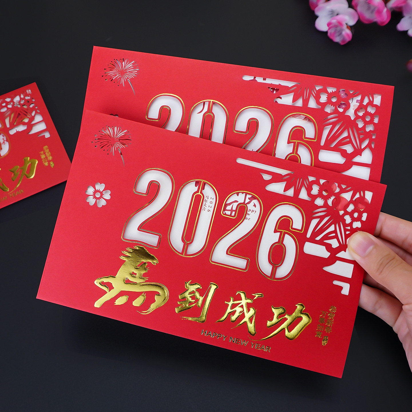 2026年新年贺卡定制烫金镂空春节祝福卡片创意新中式送客户感恩卡