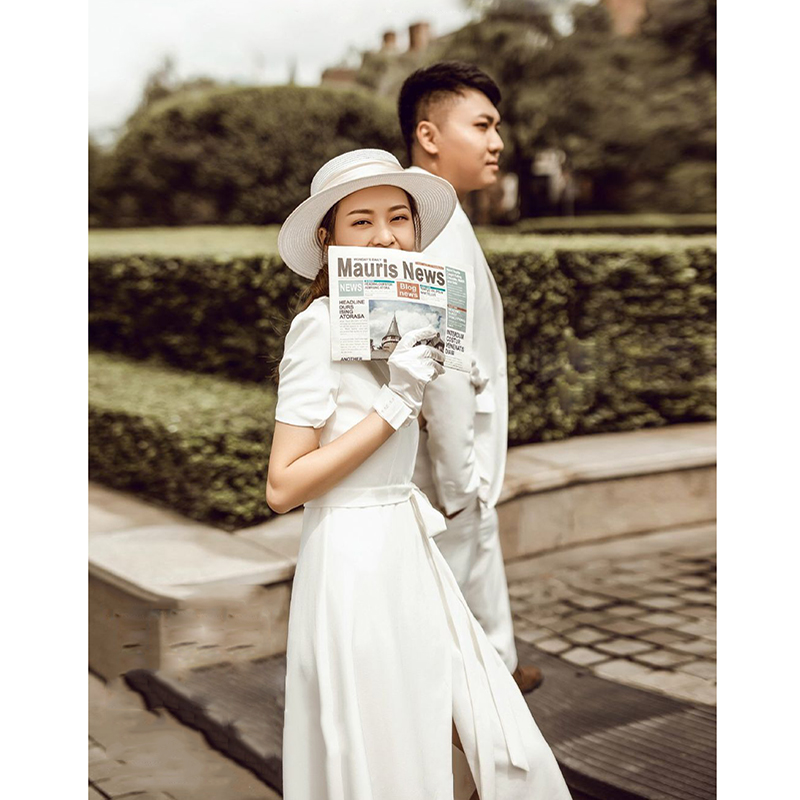 Summer white evening dress, french style, with short sleeve Summer white evening dress, french style, with short sleeve
